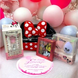 Minnie Mouse Dome Travel Pouch (Red), Mickey EyeShadow Palette, & Nail Decal Set